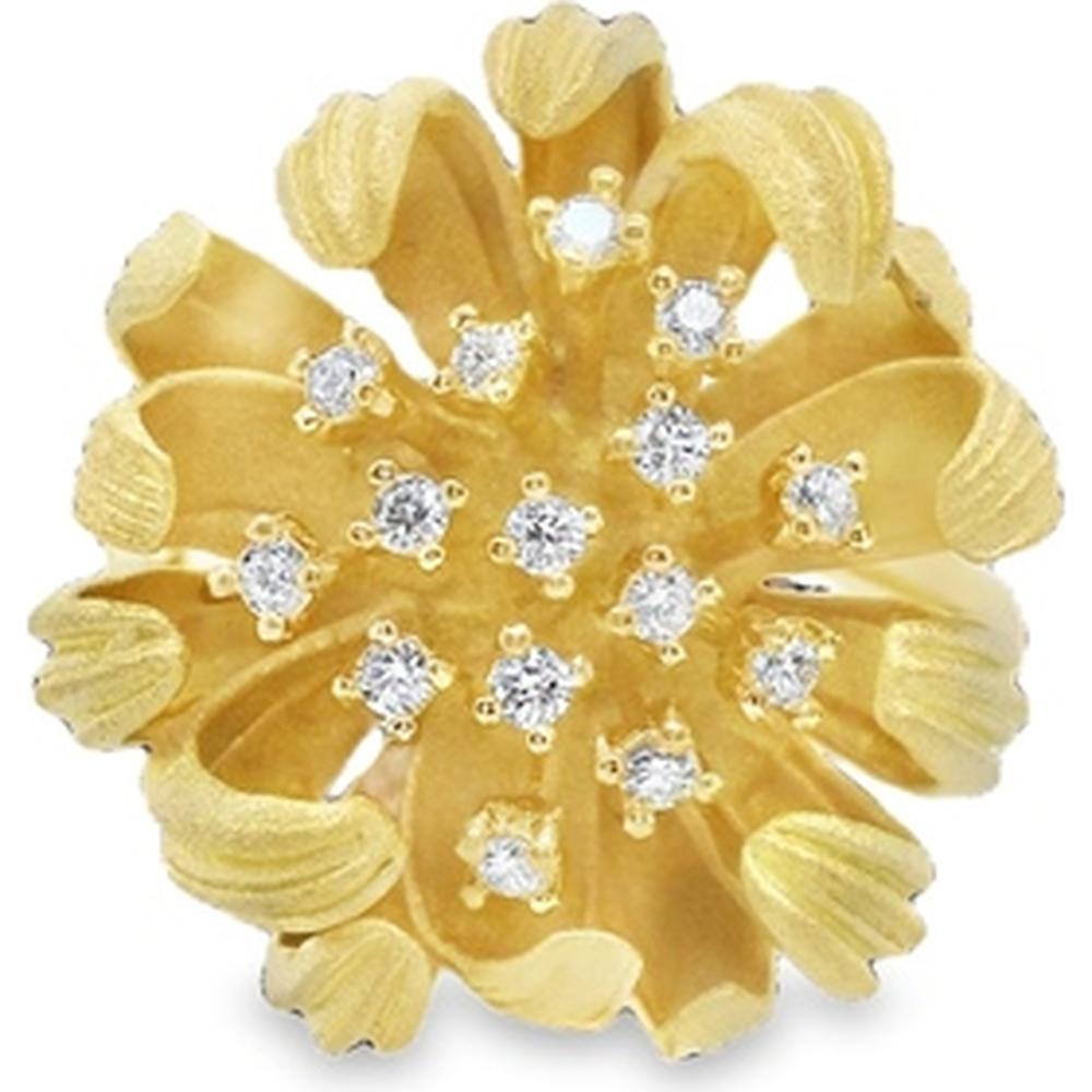 18K Yellow Gold Floral Diamond Ring with Round Diamonds by Afarin