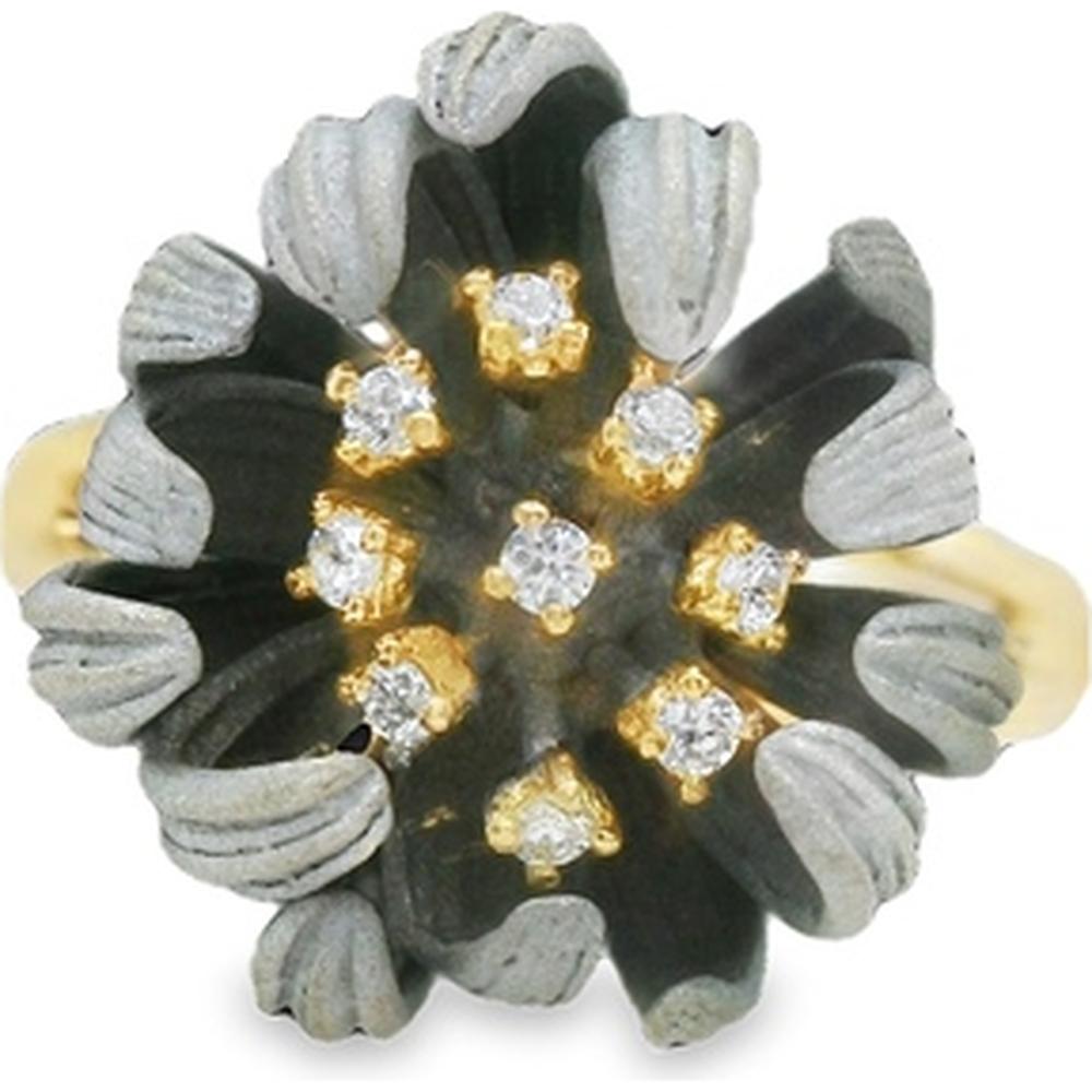 18K Yellow Gold Floral Diamond Ring with Sculpted Petal Detail by Afarin