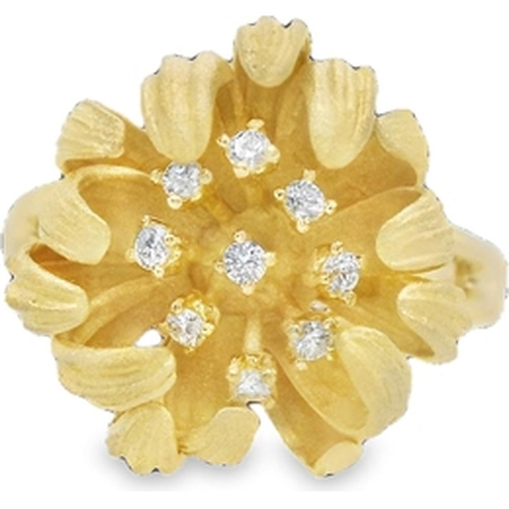 18K Yellow Gold Floral Diamond Ring with Textured Petal Design by Afarin