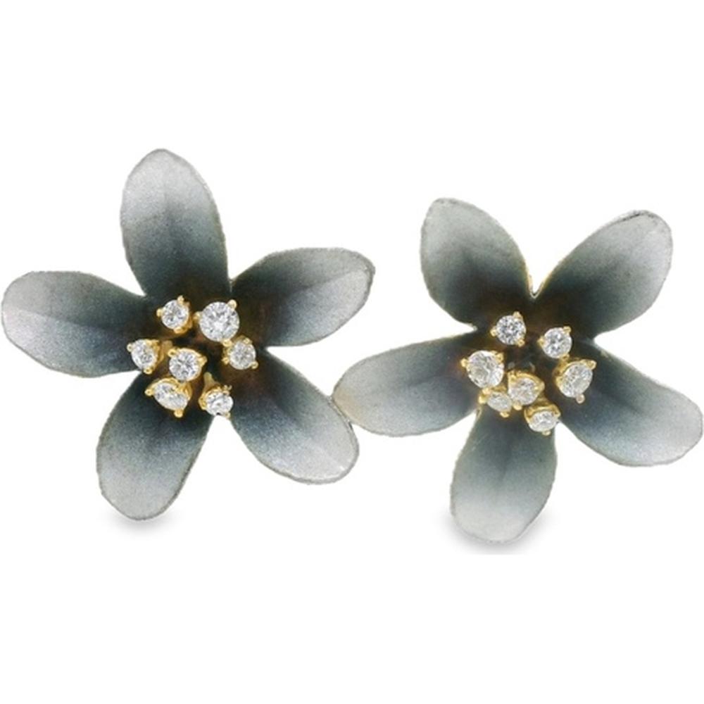 18K Yellow Gold Floral Diamond Stud Earrings by Afarin