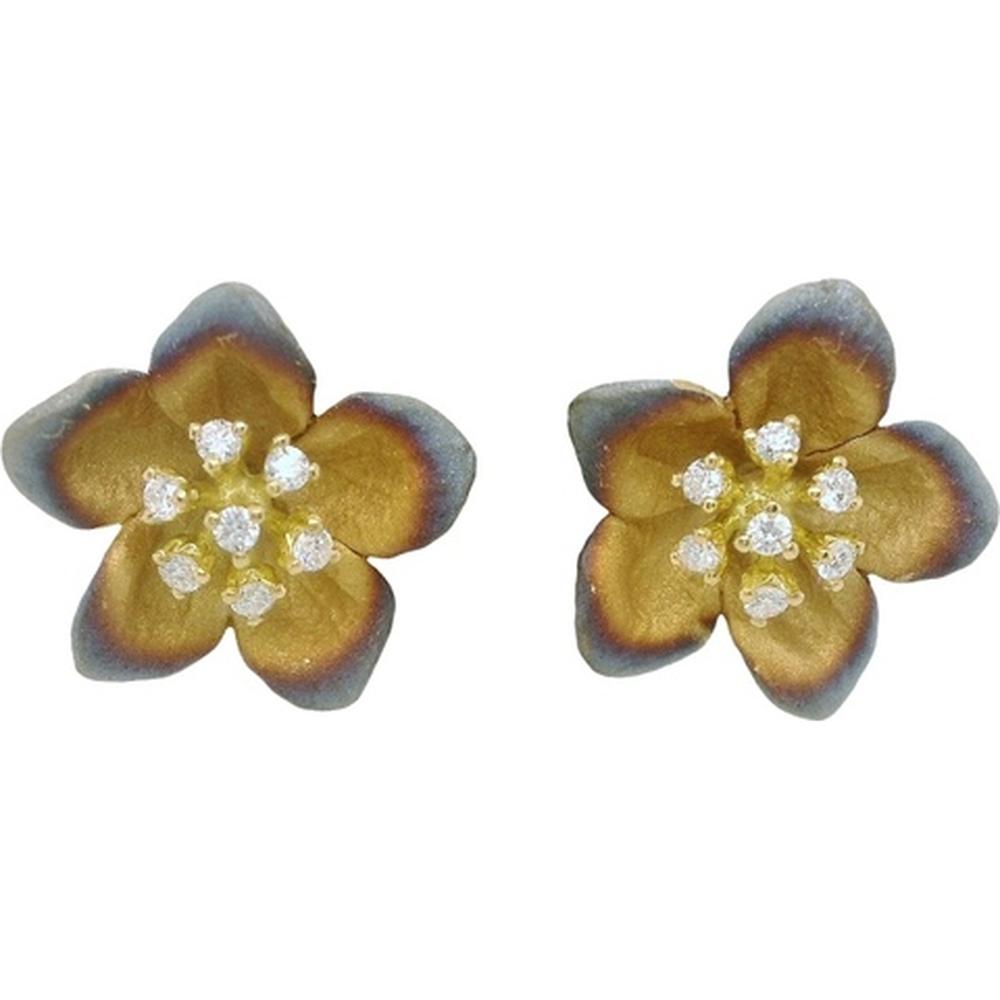 18K Yellow Gold Floral Diamond Stud Earrings by Afarin