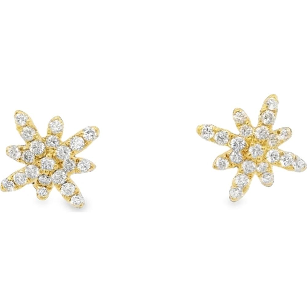 18K Yellow Gold Floral Diamond Stud Earrings by Afarin