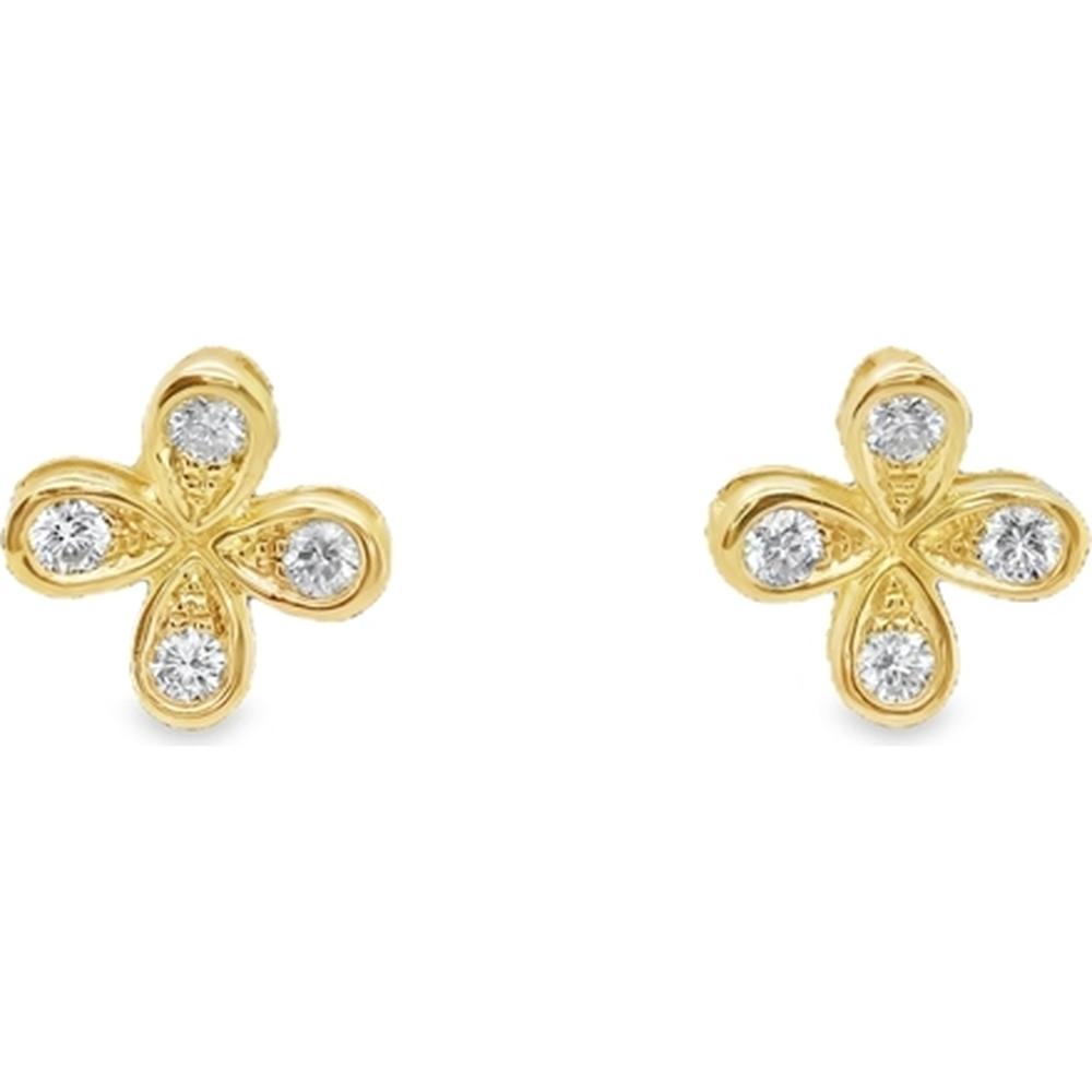 18K Yellow Gold Floral Diamond Stud Earrings by Afarin