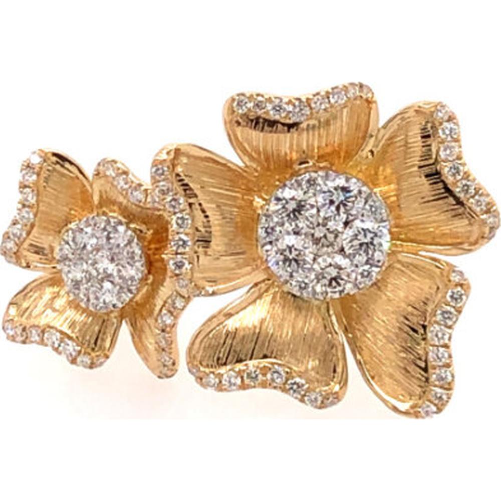 18K Yellow Gold Floral Diamond Stud Earrings with Textured Petals by Afarin