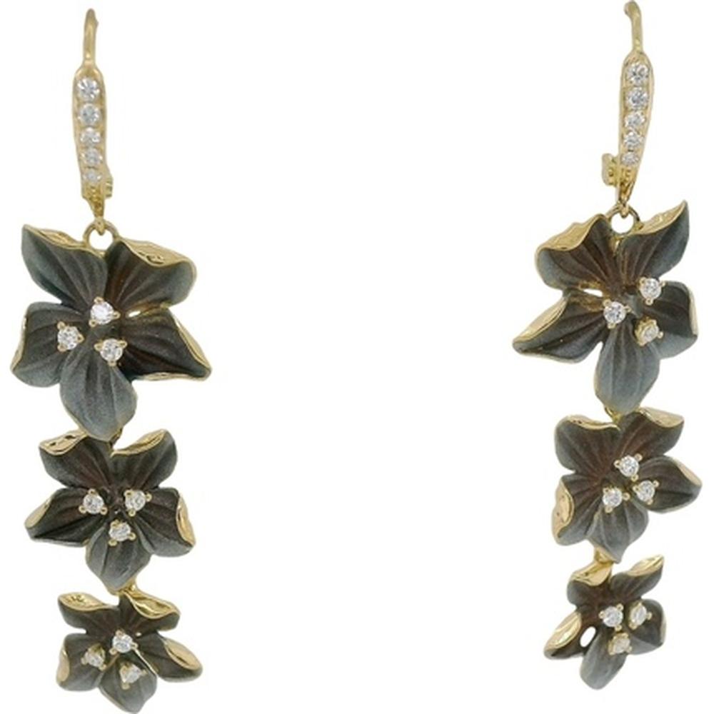 18K Yellow Gold Floral Drop Earrings with Diamond Accents by Afarin