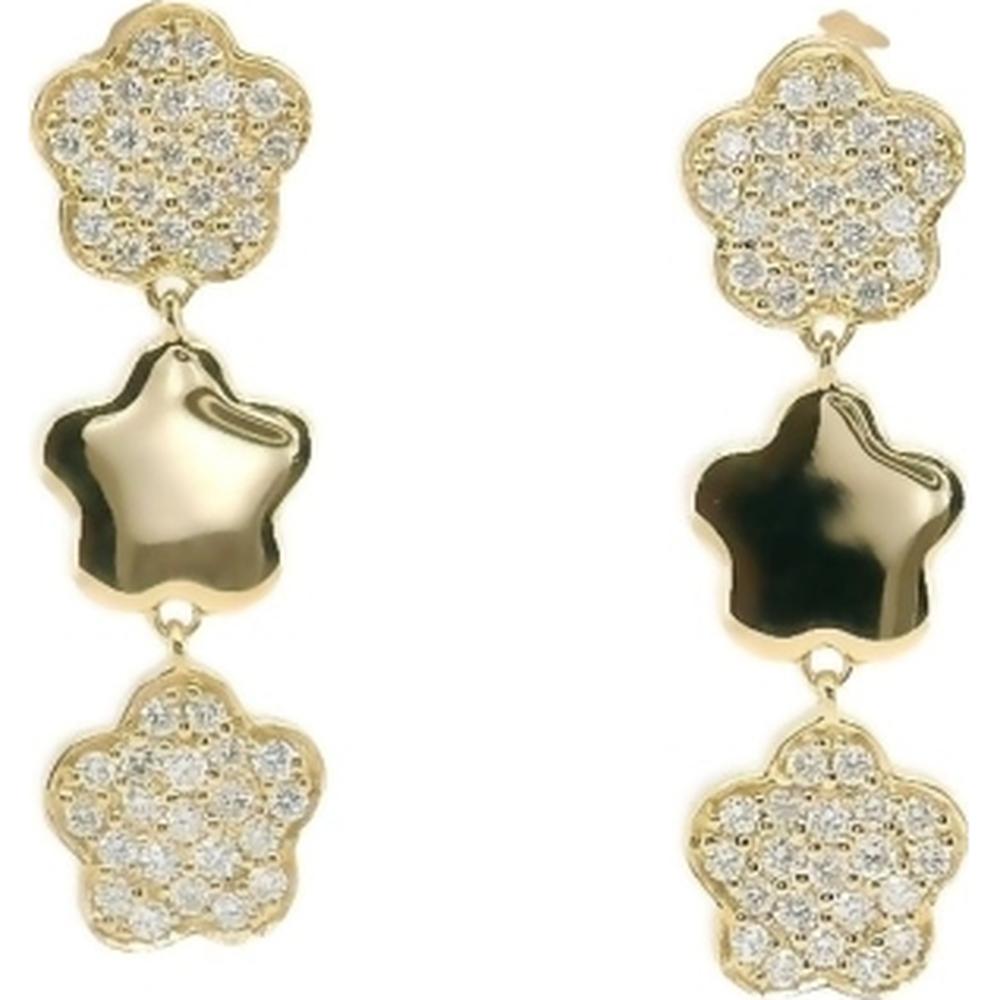 18K Yellow Gold Floral Drop Earrings with Diamond Pavé Motifs by Afarin