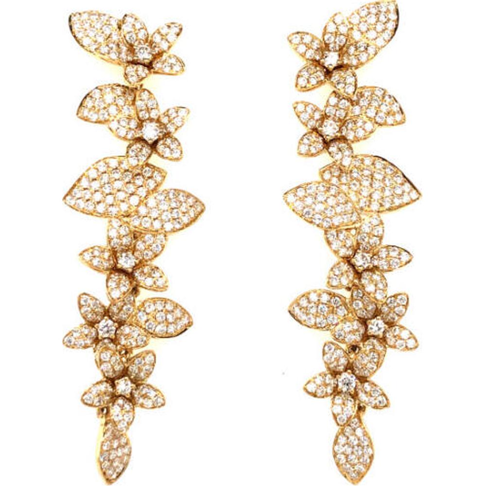 18K Yellow Gold Floral Drop Earrings with Diamond-Set Marquise Motifs by Afarin