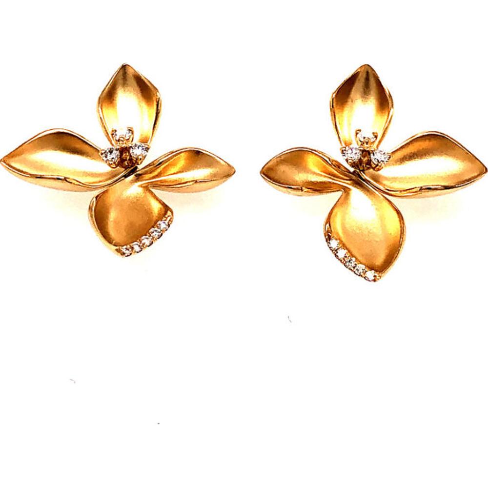 18K Yellow Gold Floral Earrings with Diamond Accents by Afarin