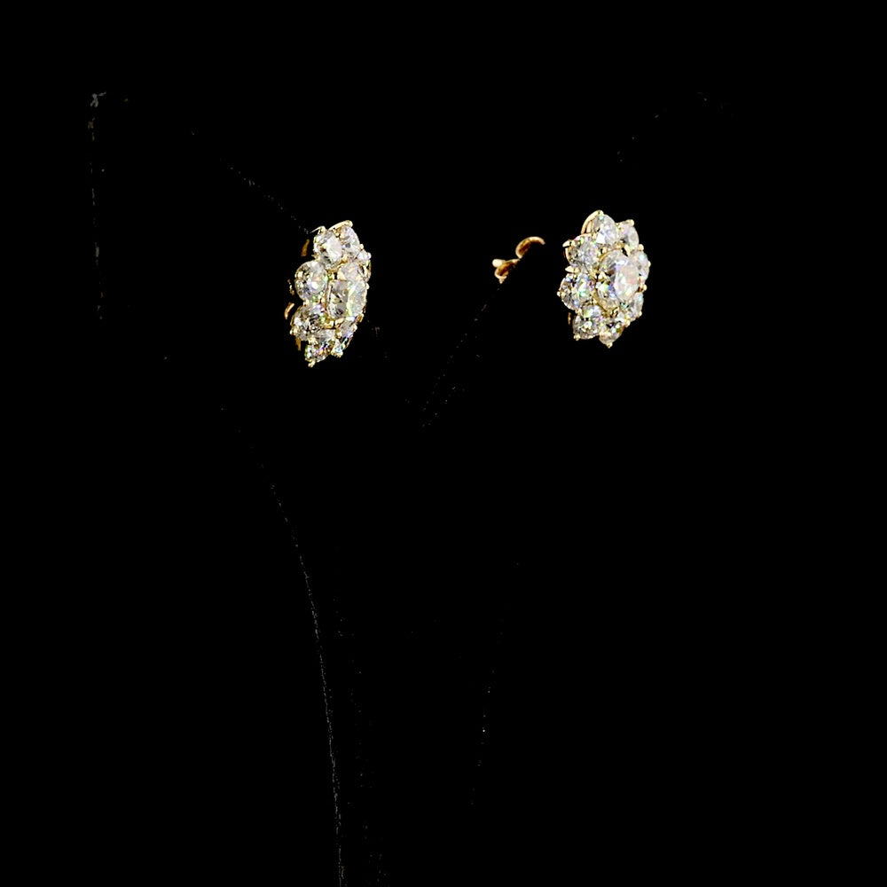 18K Yellow Gold Floral Halo Earrings with Round Lab Diamonds - 3.90 Carats Total Diamond Weight, E-F Color, VS Clarity - Covaloro Fine Jewelry