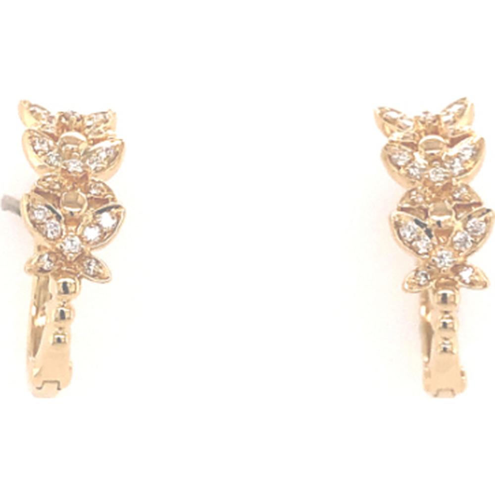 18K Yellow Gold Floral Huggie Earrings with Diamond Accents by Afarin