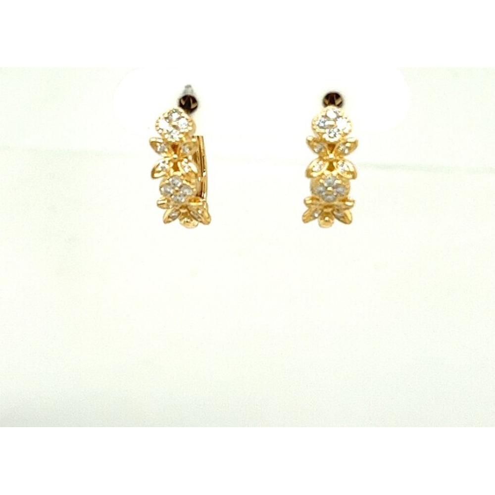18K Yellow Gold Floral Huggie Earrings with Round Diamonds by Afarin