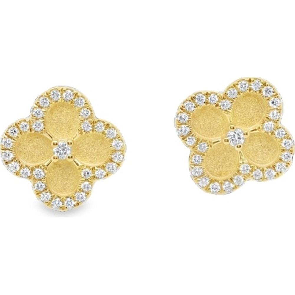 18K Yellow Gold Floral Motif Diamond Stud Earrings by Afarin