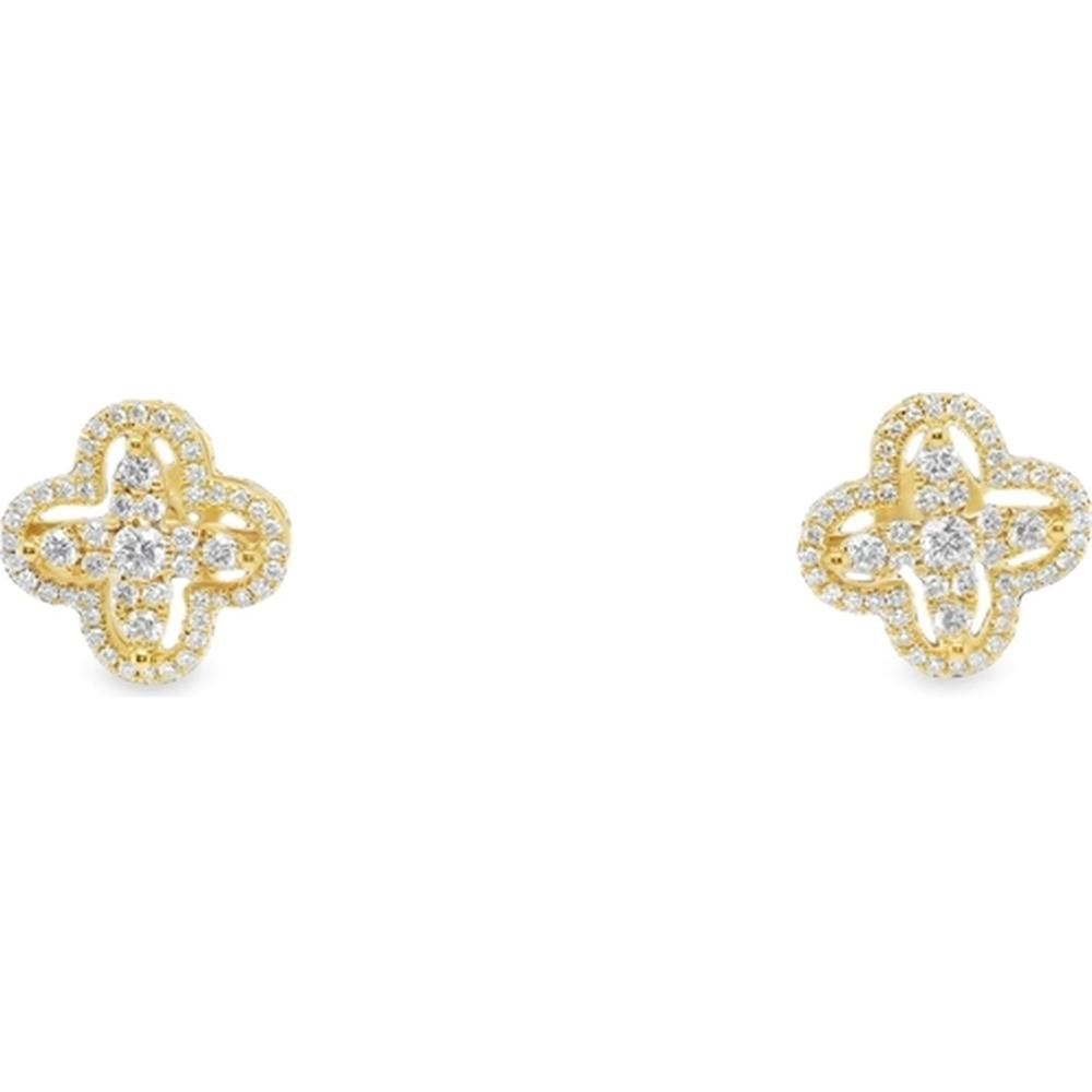 18K Yellow Gold Floral Motif Diamond Stud Earrings by Afarin