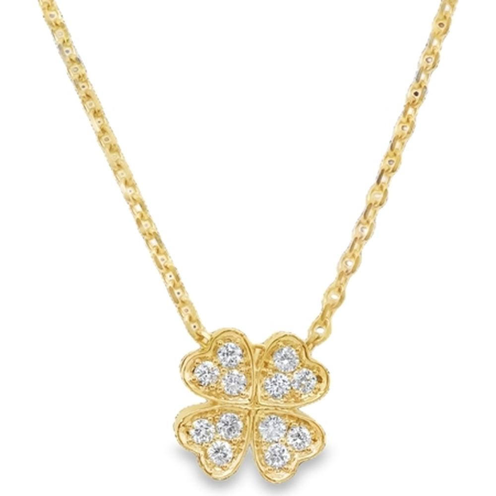 18K Yellow Gold Floral Motif Necklace with Diamond Cluster Pendant by Afarin