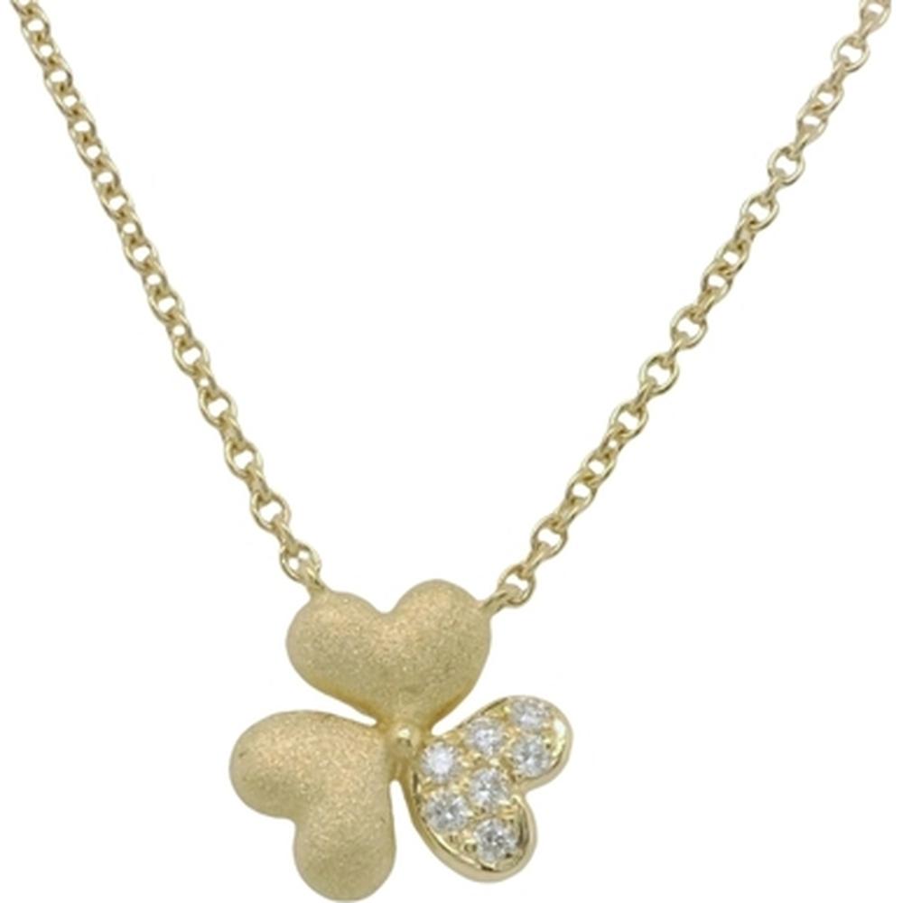 18K Yellow Gold Floral Motif Necklace with Round Diamonds by Afarin