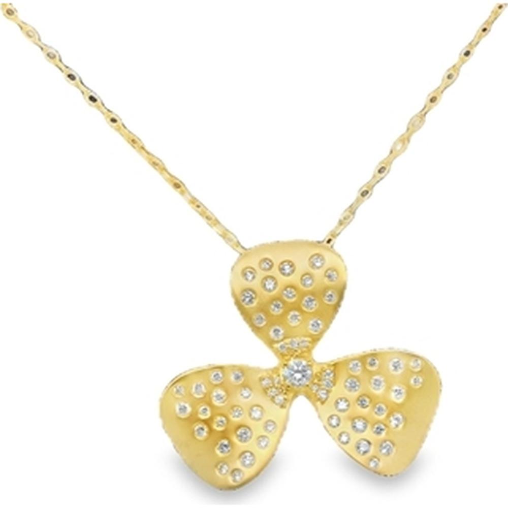 18K Yellow Gold Floral Motif Pendant Necklace with Diamond Accents by Afarin