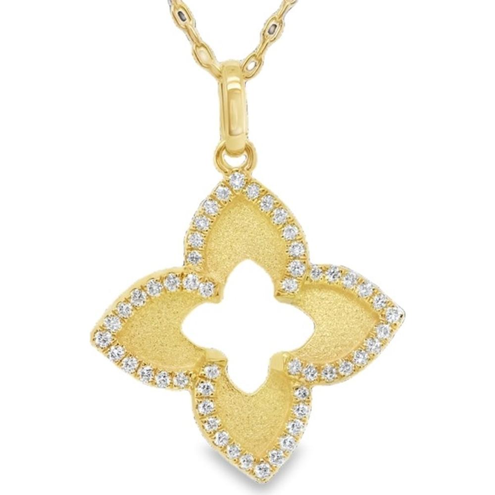 18K Yellow Gold Floral Motif Pendant with Round Diamonds by Afarin