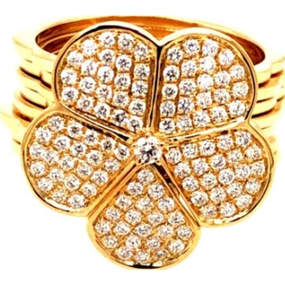 18K Yellow Gold Floral Motif Ring with Pavé Set Round Diamonds by Afarin
