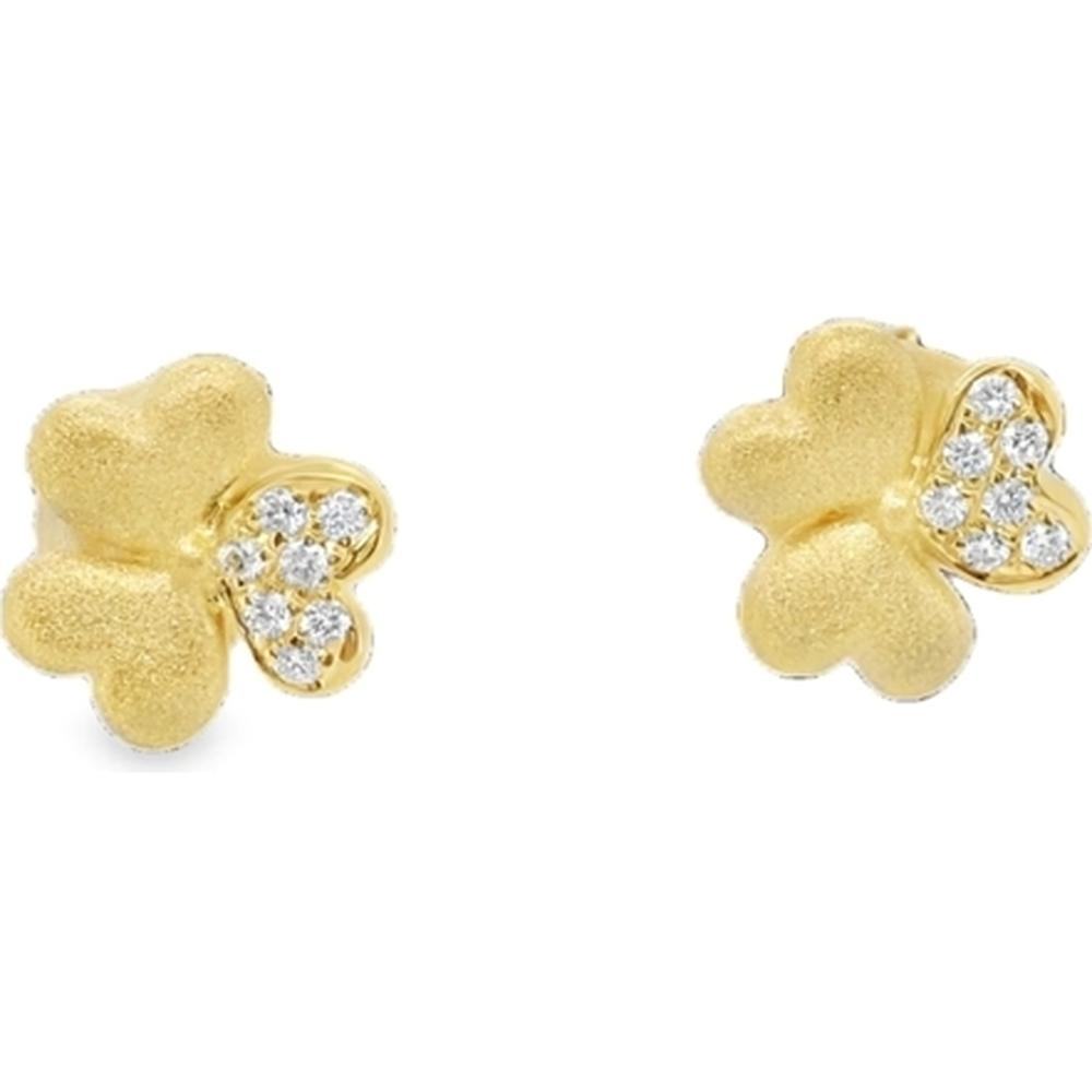 18K Yellow Gold Floral Motif Stud Earrings with Diamond Accents by Afarin