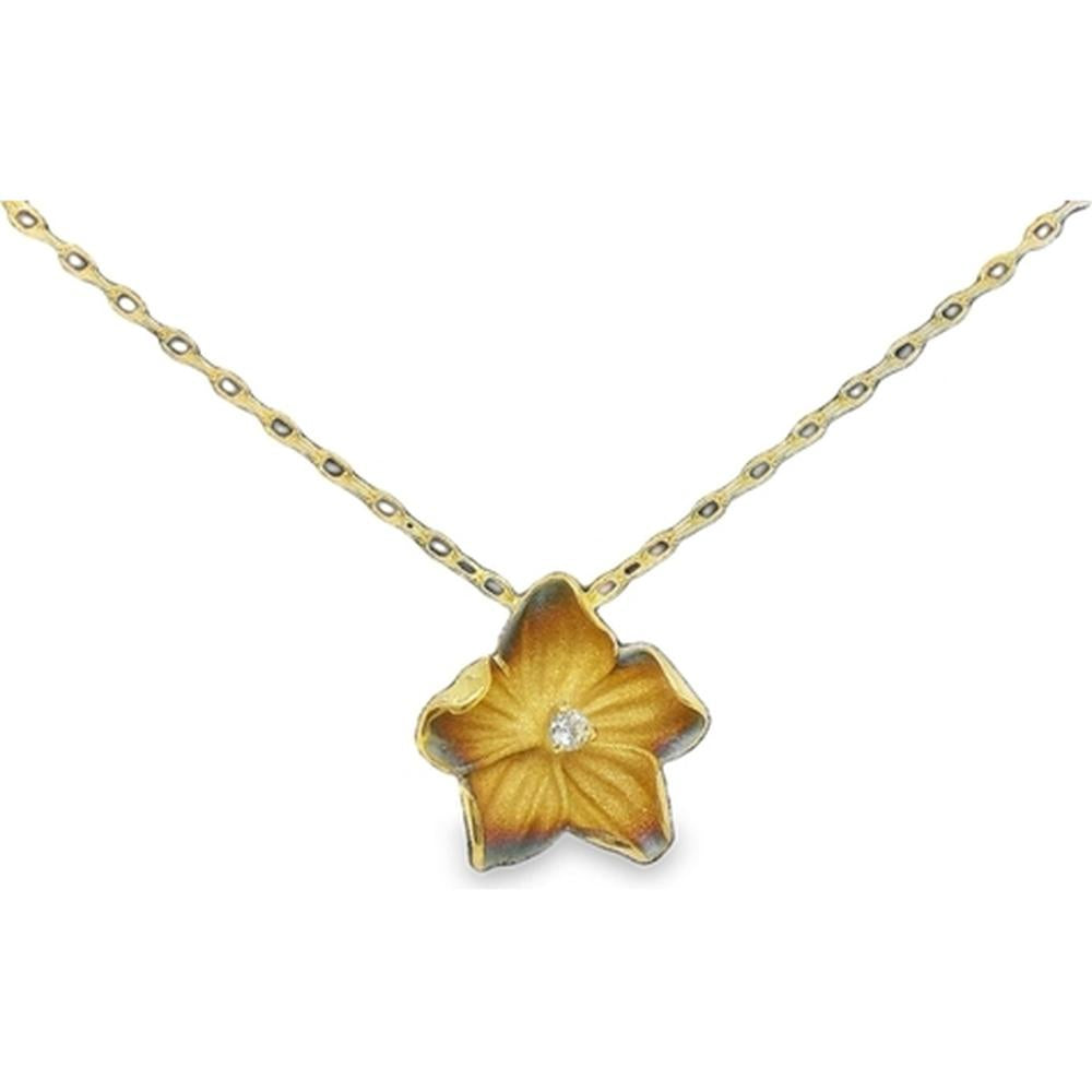 18K Yellow Gold Floral Pendant Necklace with Center Diamond Accent by Afarin