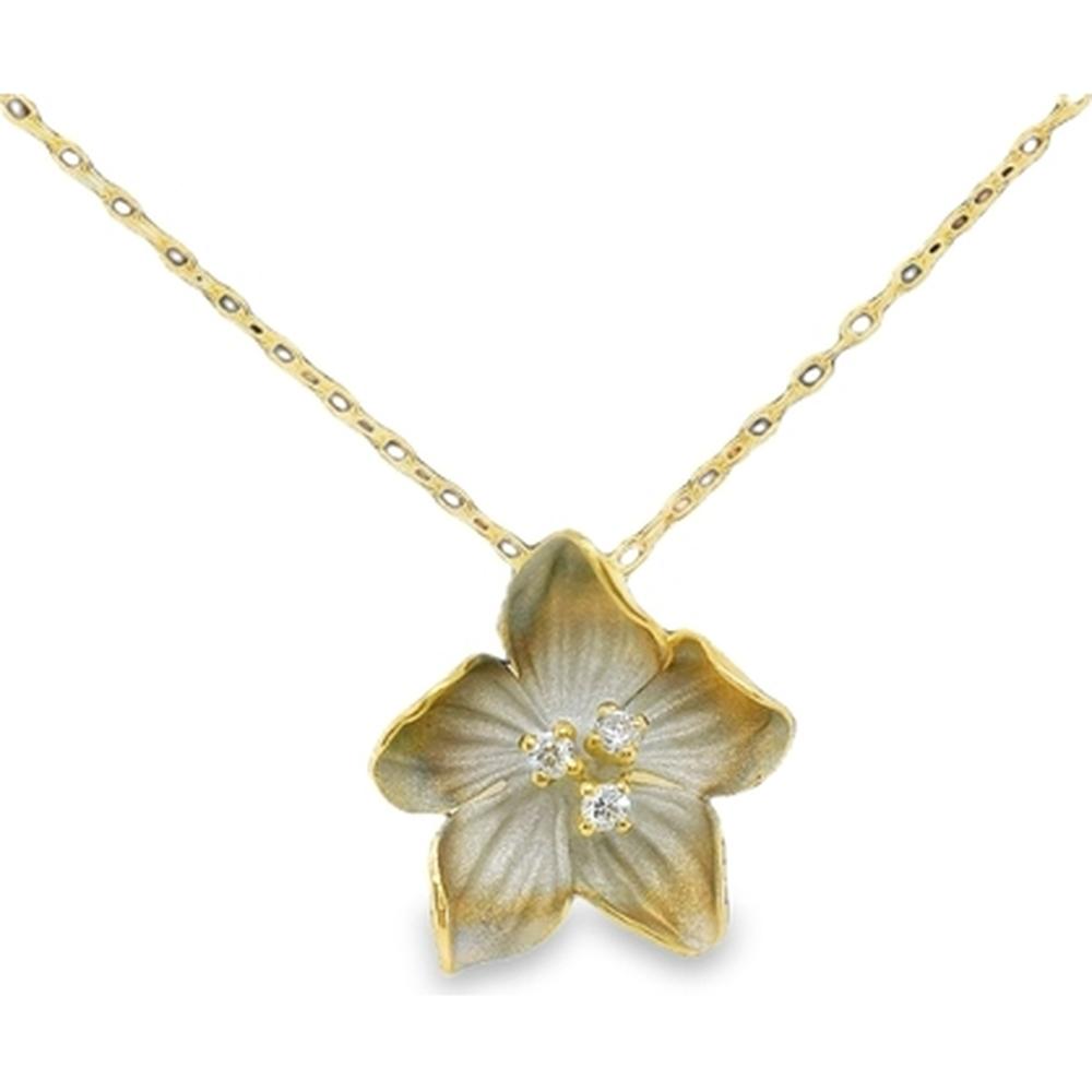 18K Yellow Gold Floral Pendant Necklace with Diamond Accent Center by Afarin