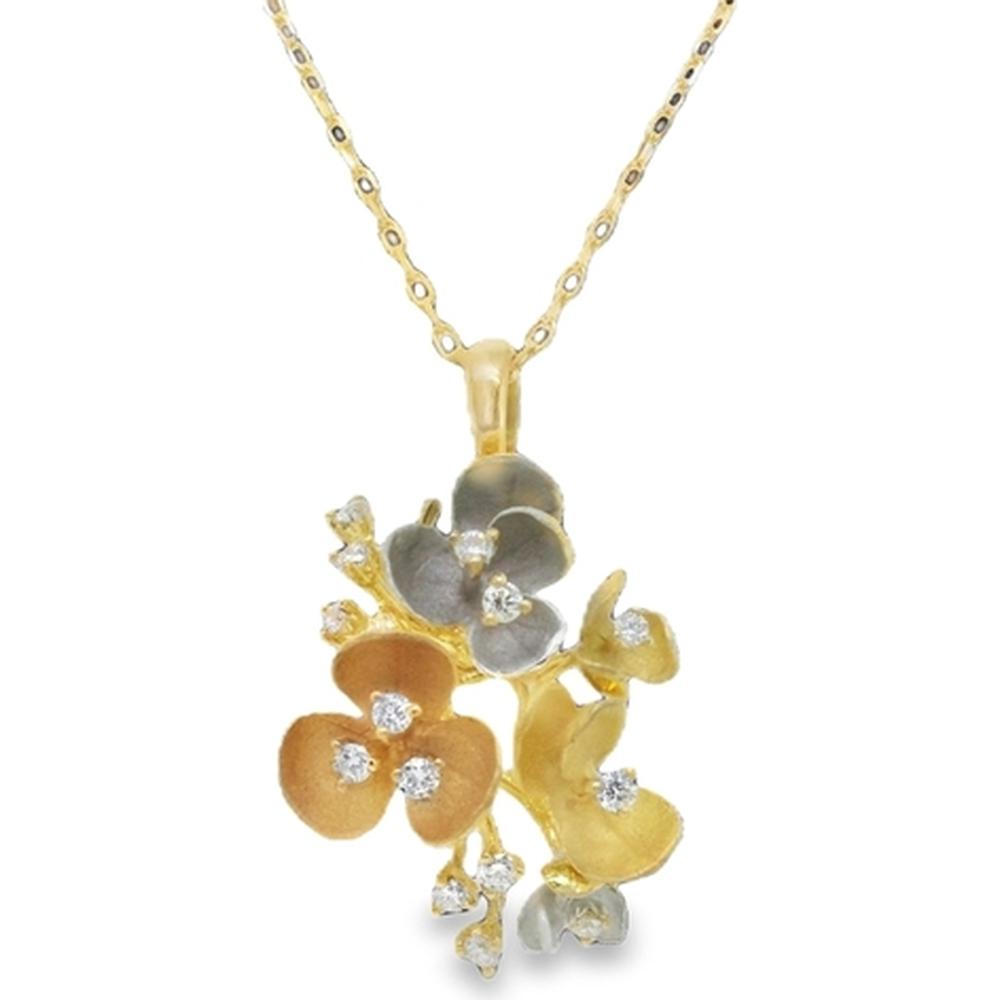 18K Yellow Gold Floral Pendant Necklace with Diamond Accents by Afarin
