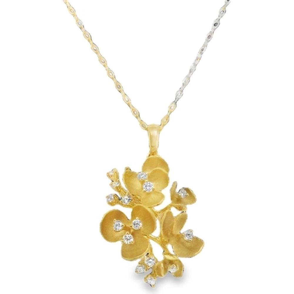 18K Yellow Gold Floral Pendant Necklace with Diamond Accents by Afarin