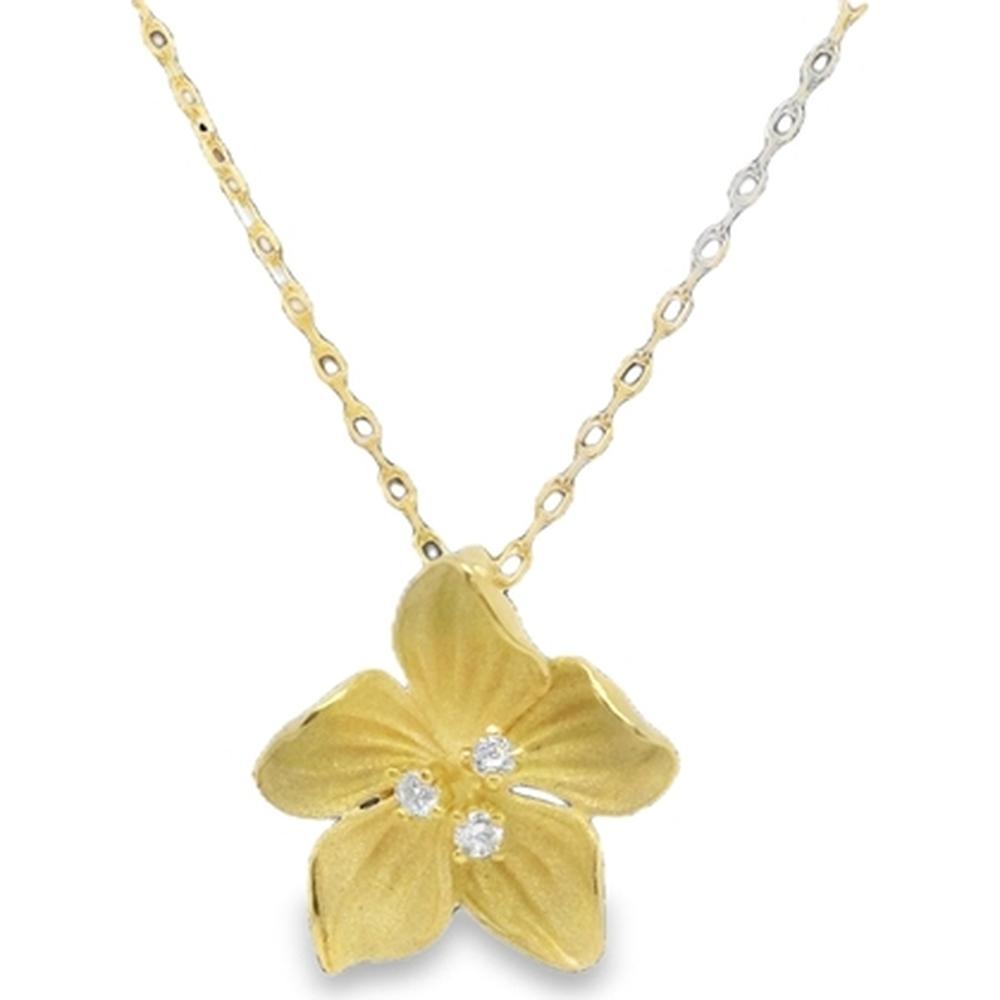 18K Yellow Gold Floral Pendant Necklace with Diamond Accents by Afarin