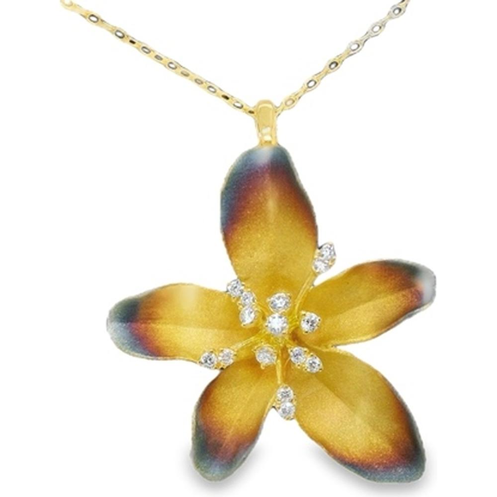 18K Yellow Gold Floral Pendant Necklace with Round Diamond Accents by Afarin