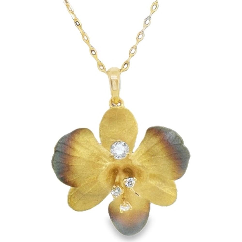 18K Yellow Gold Floral Pendant Necklace with Round Diamonds by Afarin