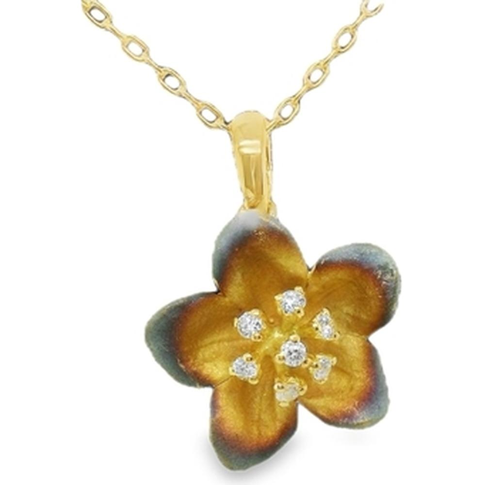 18K Yellow Gold Floral Pendant Necklace with Round Diamonds by Afarin