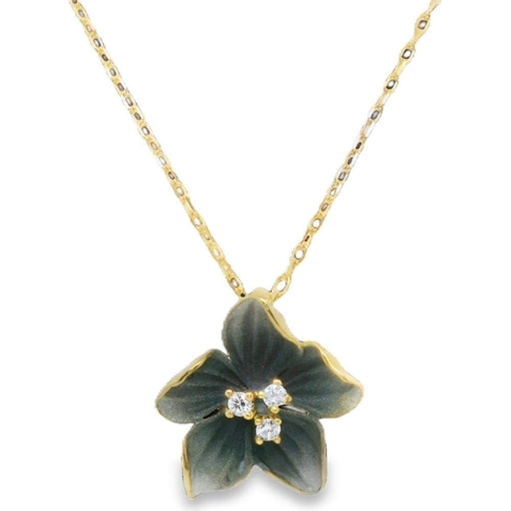 18K Yellow Gold Floral Pendant Necklace with Round Diamonds by Afarin