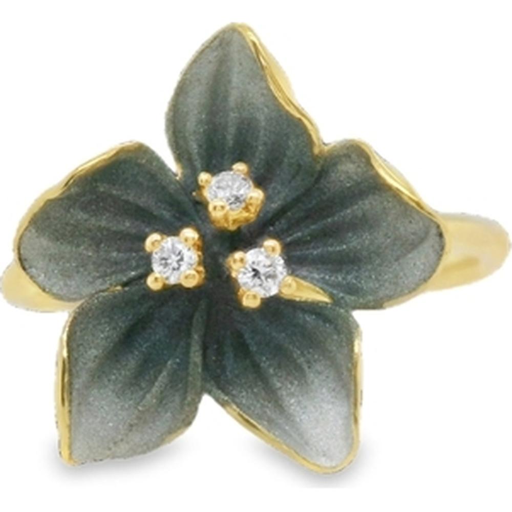18K Yellow Gold Floral Ring with Round Diamond Accents by Afarin