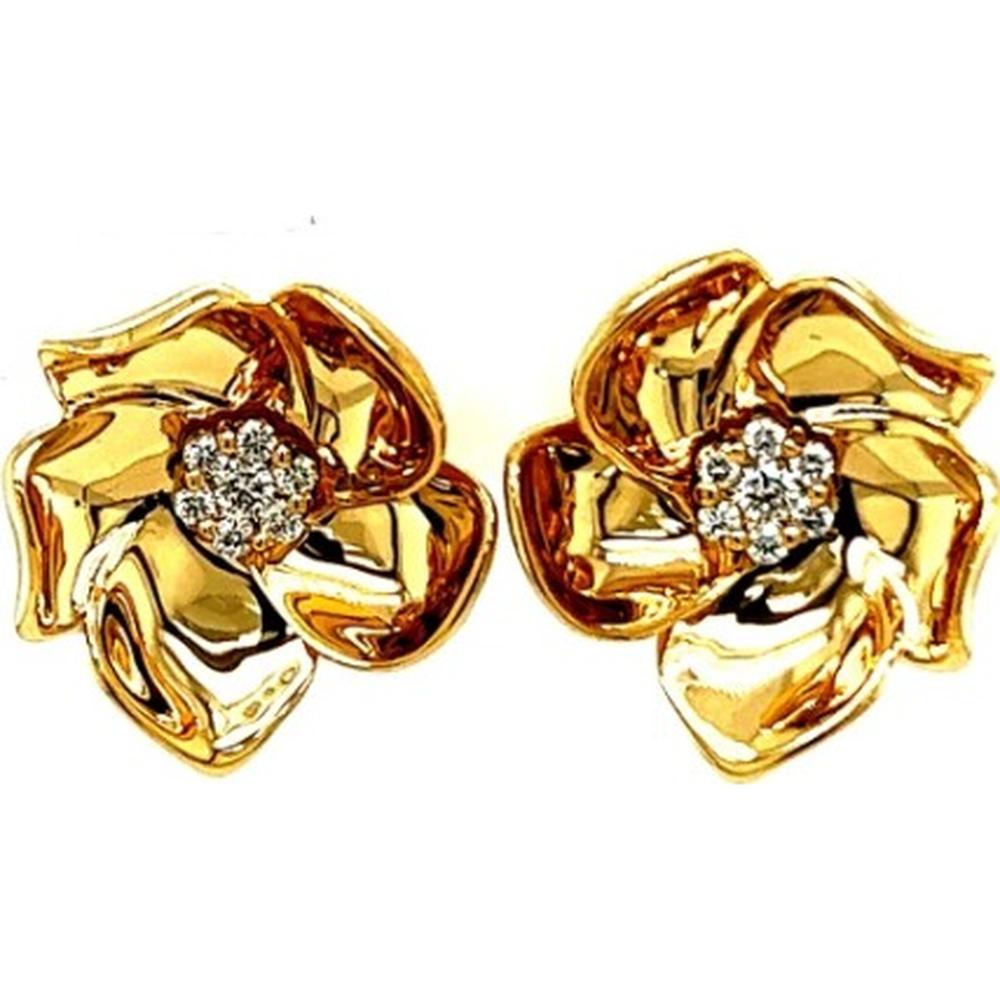 18K Yellow Gold Floral Stud Earrings with Diamond Cluster Centers by Afarin