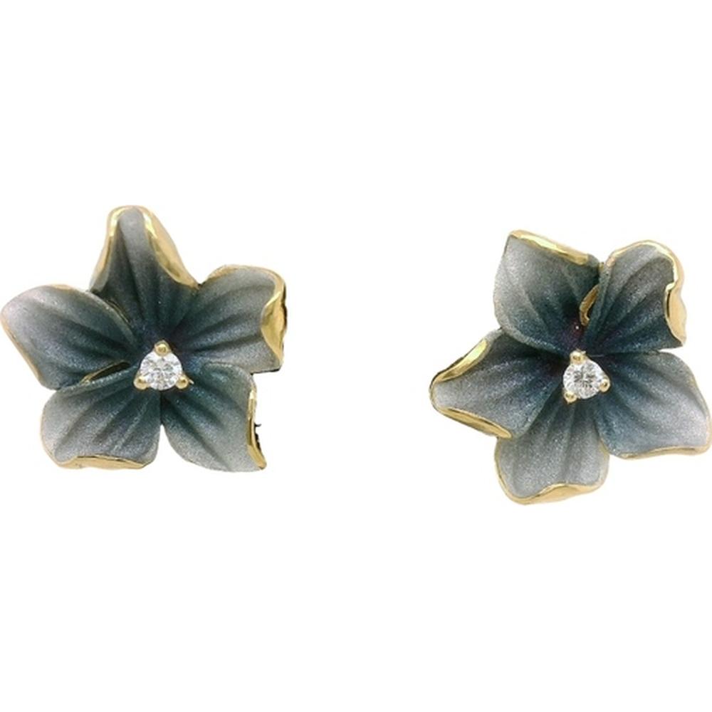 18K Yellow Gold Floral Stud Earrings with Pear-Shaped Center Diamonds by Afarin
