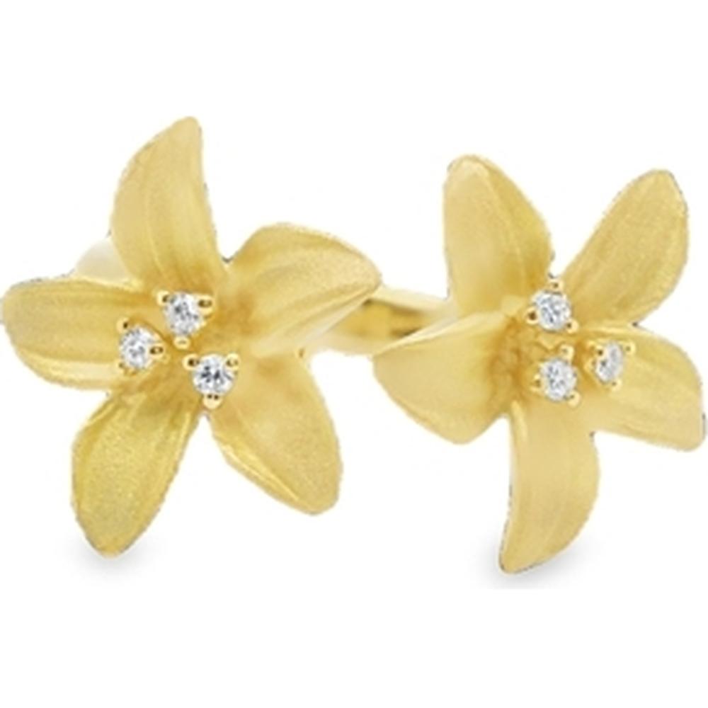 18K Yellow Gold Floral Stud Earrings with Round Diamond Accents by Afarin