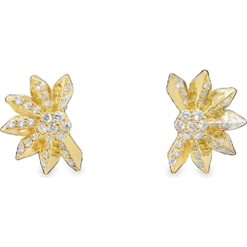 18K Yellow Gold Floral Stud Earrings with Round Diamond Cluster Accents by Afarin