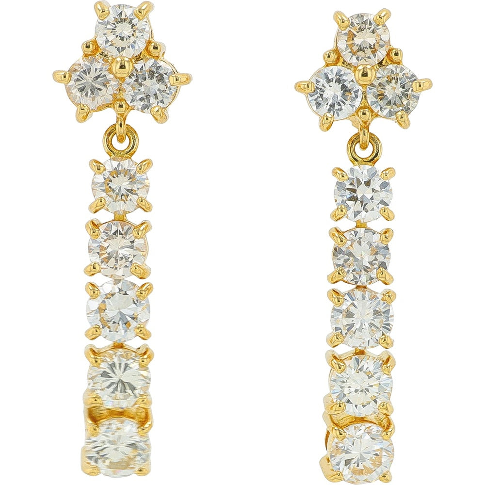 18K Yellow Gold Floral-Top Diamond Drop Earrings with Four-Prong Set Round Diamonds - 1.84 Carat Total Diamond Weight