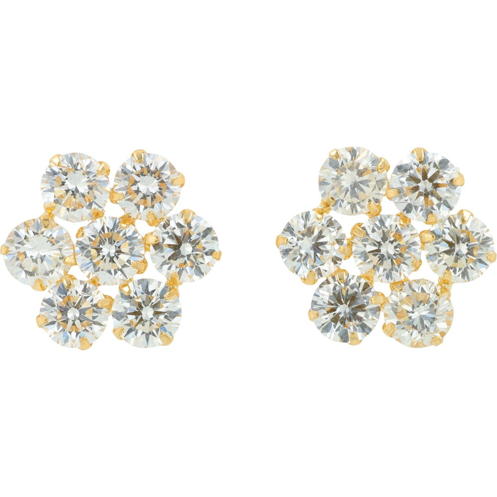 18K Yellow Gold Flower Cluster Stud Earrings with Prong-Set Round Lab Grown Diamonds - 2.00 Carat Total Diamond Weight