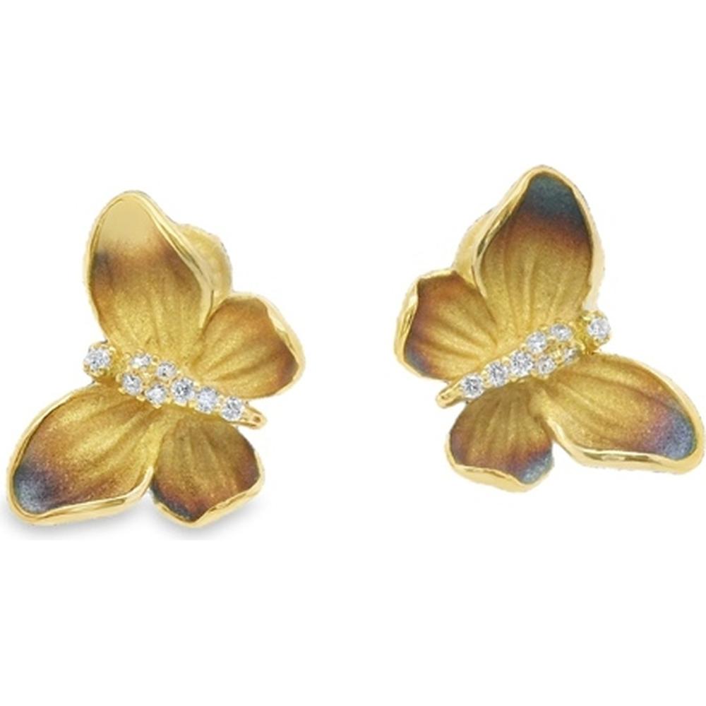 18K Yellow Gold Flower Earrings with Diamond Accents by Afarin