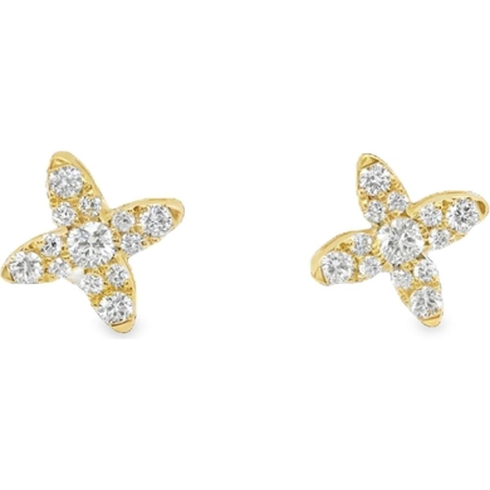 18K Yellow Gold Flower Motif Diamond Stud Earrings by Afarin