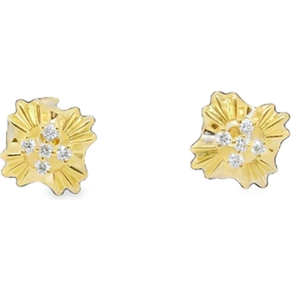 18K Yellow Gold Flower Motif Stud Earrings with Round Diamond Clusters by Afarin