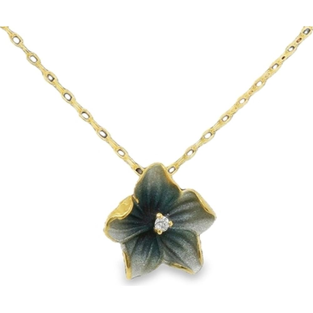 18K Yellow Gold Flower Pendant Necklace with Center Diamond by Afarin