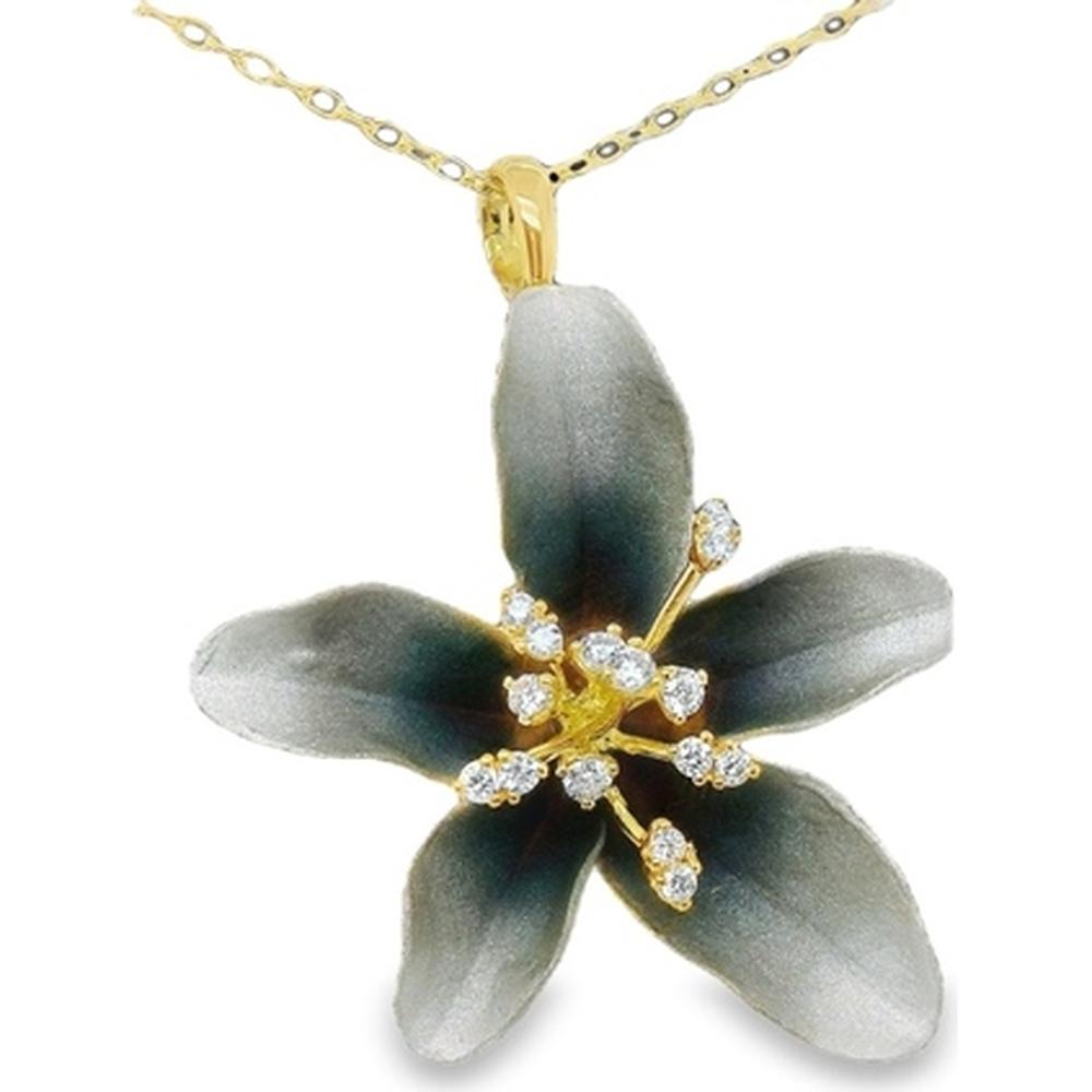 18K Yellow Gold Flower Pendant Necklace with Diamond Accents by Afarin