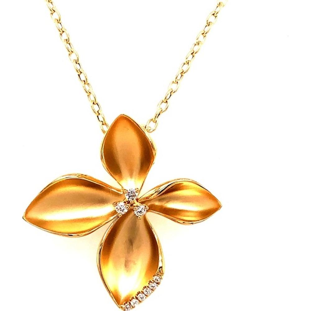 18K Yellow Gold Flower Pendant Necklace with Diamond Accents by Afarin