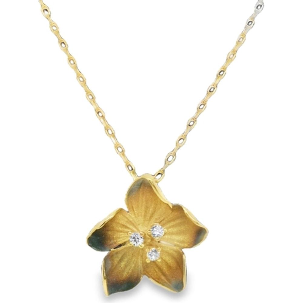 18K Yellow Gold Flower Pendant Necklace with Round Diamonds by Afarin