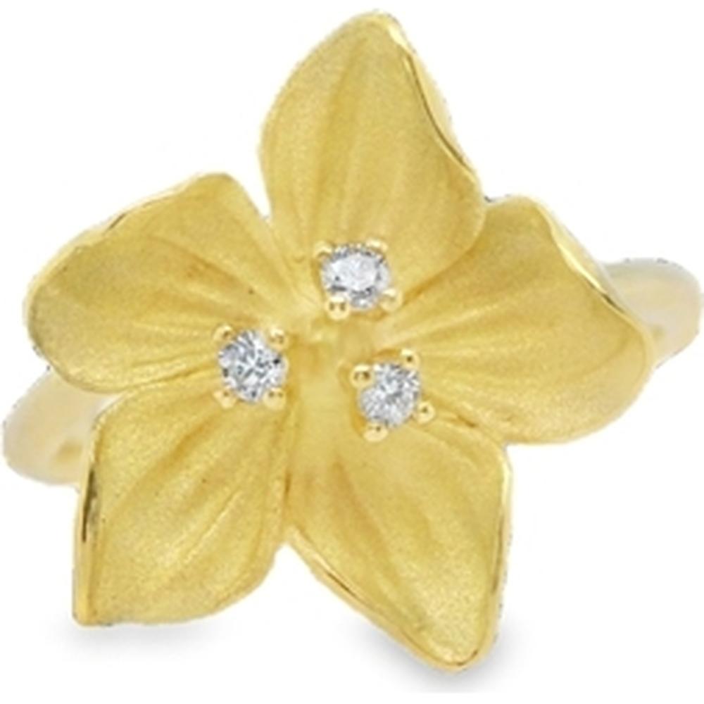18K Yellow Gold Flower Ring with Round Diamond Accents by Afarin