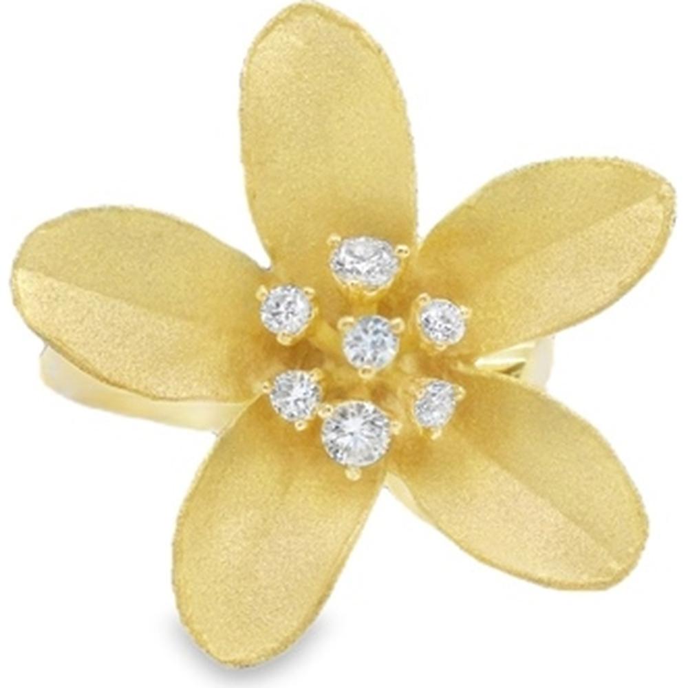 18K Yellow Gold Flower Ring with Round Diamond Cluster Center by Afarin