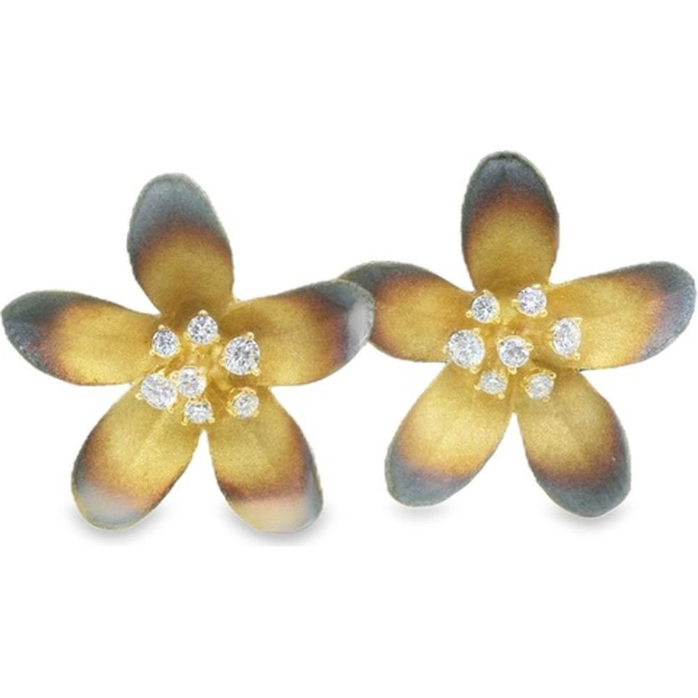 18K Yellow Gold Flower Stud Earrings with Diamond Cluster Centers by Afarin