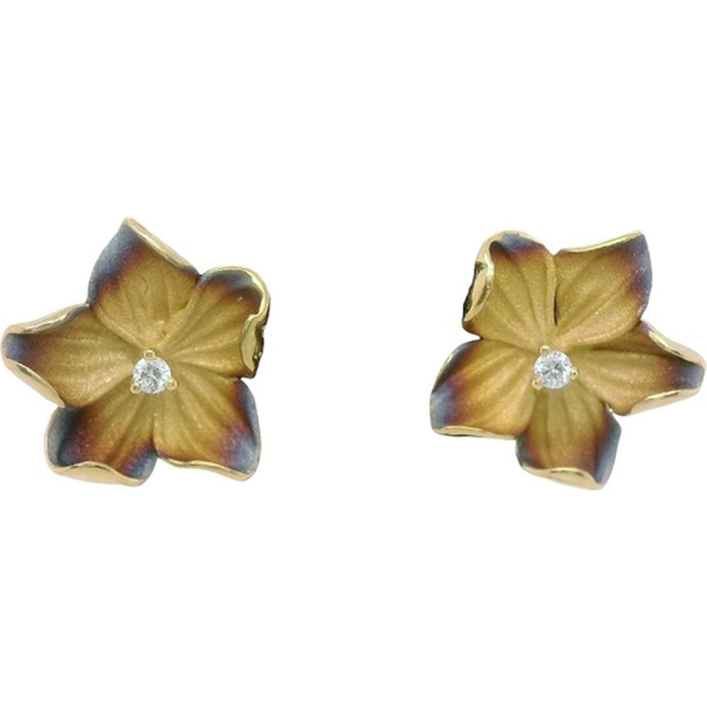18K Yellow Gold Flower Stud Earrings with Round Center Diamonds by Afarin